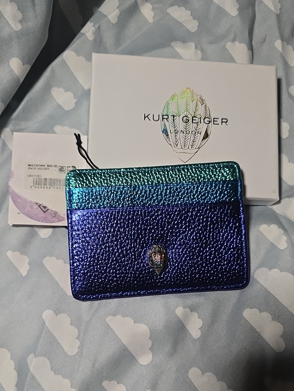 Kurt Geiger Iridescent Blue and Teal Metallic Card Holder